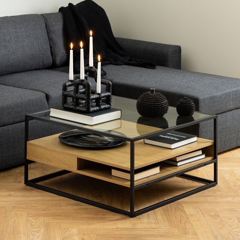 Randolf sohvapöytä 80x80x40 cm tammi/musta